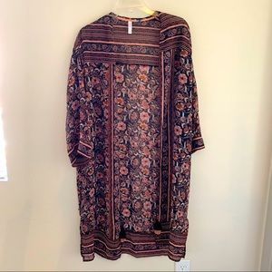 Xhilaration Coral/Blue Floral Kimono Shawl (S)